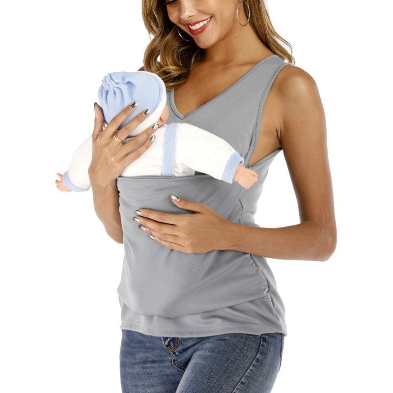amropi Women's T-Shirts Soothe V Neck Sleeveless Kangaroo Tank Tops (Grey,XL) - Image 3